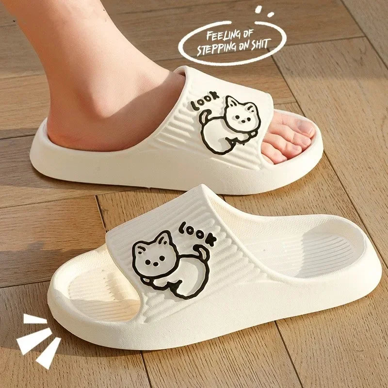 Summer Women Slippers Bath Thick Platform Non-Slip Home Cat Cartoon Flip Flops Beach Sandals Ladies Slides Indoor Outdoor