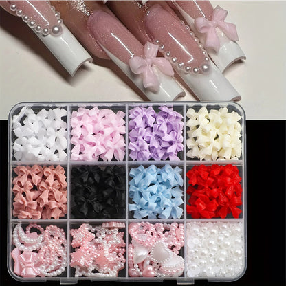 500PCS 3D Nail Art Decoration Kit with Resin Bows, Flat Back Pearls, and Assorted Shapes – Unscented DIY Craft Embellishments