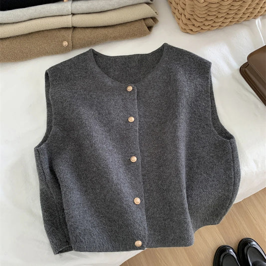 Autumn New Women Cardigan Korean Elegant Knitted Sleeveless Female Casual Sweater