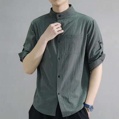 Spring and Summer Stand Collar Short-sleeved Shirt