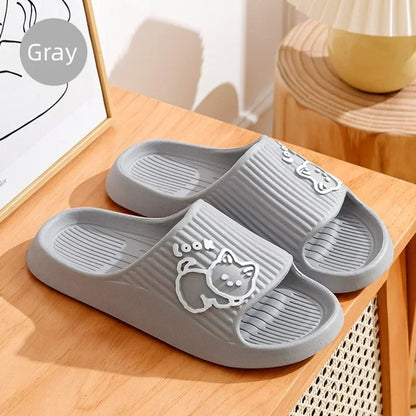 Summer Women Slippers Bath Thick Platform Non-Slip Home Cat Cartoon Flip Flops Beach Sandals Ladies Slides Indoor Outdoor