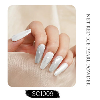 HNDO White Pearl Powder Shell Rubbing Chrome Dust Bright Shiny Effect for Manicure DIY Nail Art Design Nails Glitter Pigment