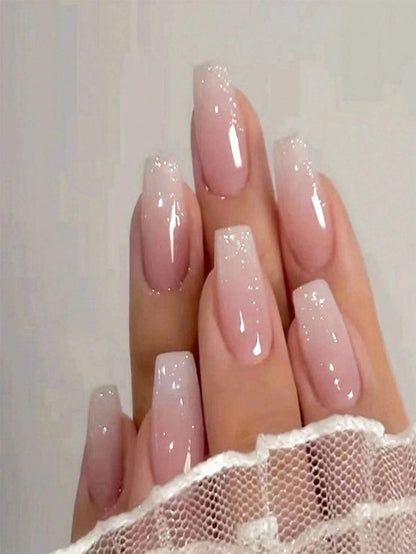 ARTAUG 24pcs Glossy Pink Press On Nails Medium Square Fake Nail Elegantstyle False Nail Full Cover Fake Nail For Stylish Women