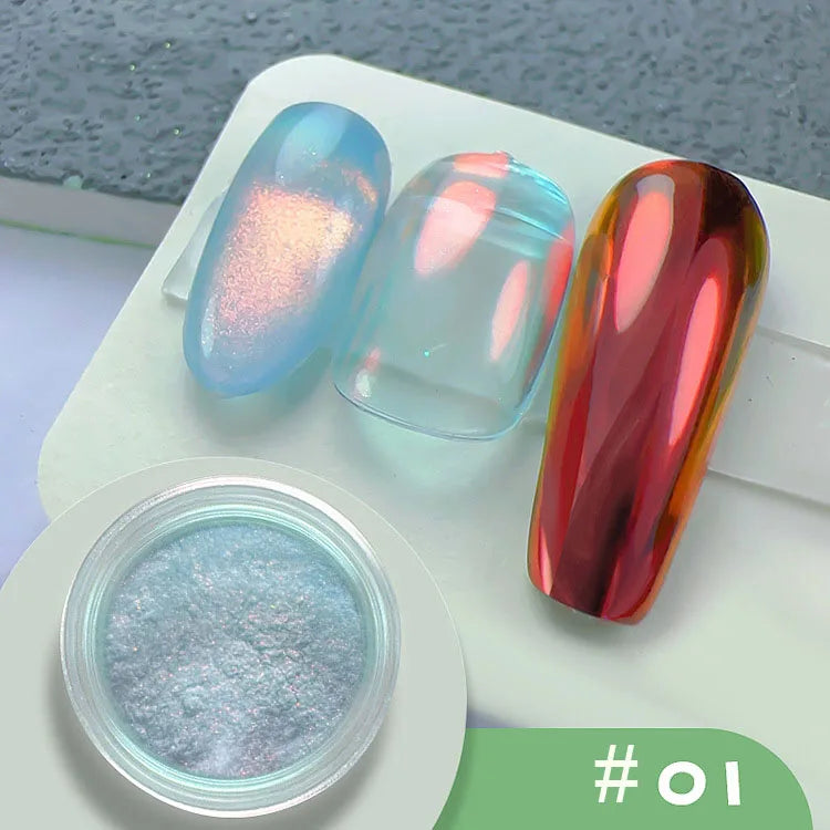 1Jar Metallic Mirror Chrome Nail Powder Holographic Laser Silvery Golden Nail Rubbing Glitter Pigment UV Gel Polish Mirror Powde