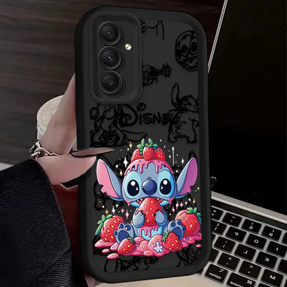 Cute Disney Stitch Strawberry Phone Case For Samsung Galaxy A14 A15 5G S21 S22 S23 S24 5G FE Plus Ultra A25 A35 A52 A53 A54 A55