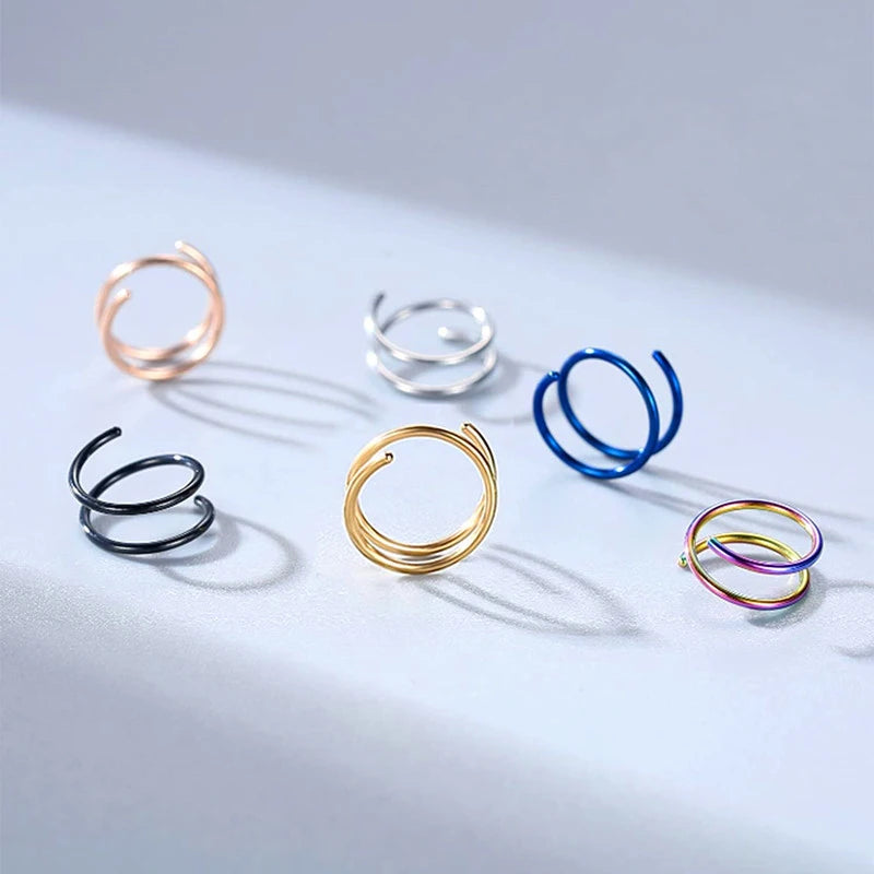 1cs Stainless Steel Double Nose Ring Spiral Nose