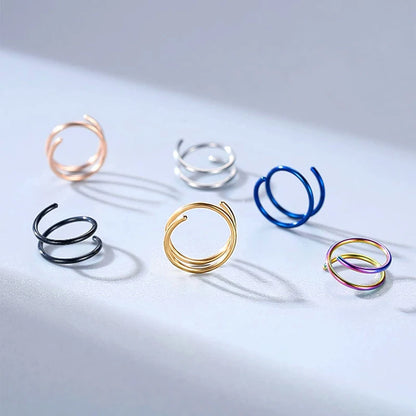 1cs Stainless Steel Double Nose Ring Spiral Nose