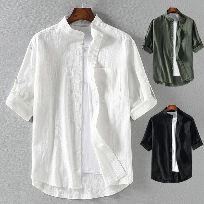 Spring and Summer Stand Collar Short-sleeved Shirt