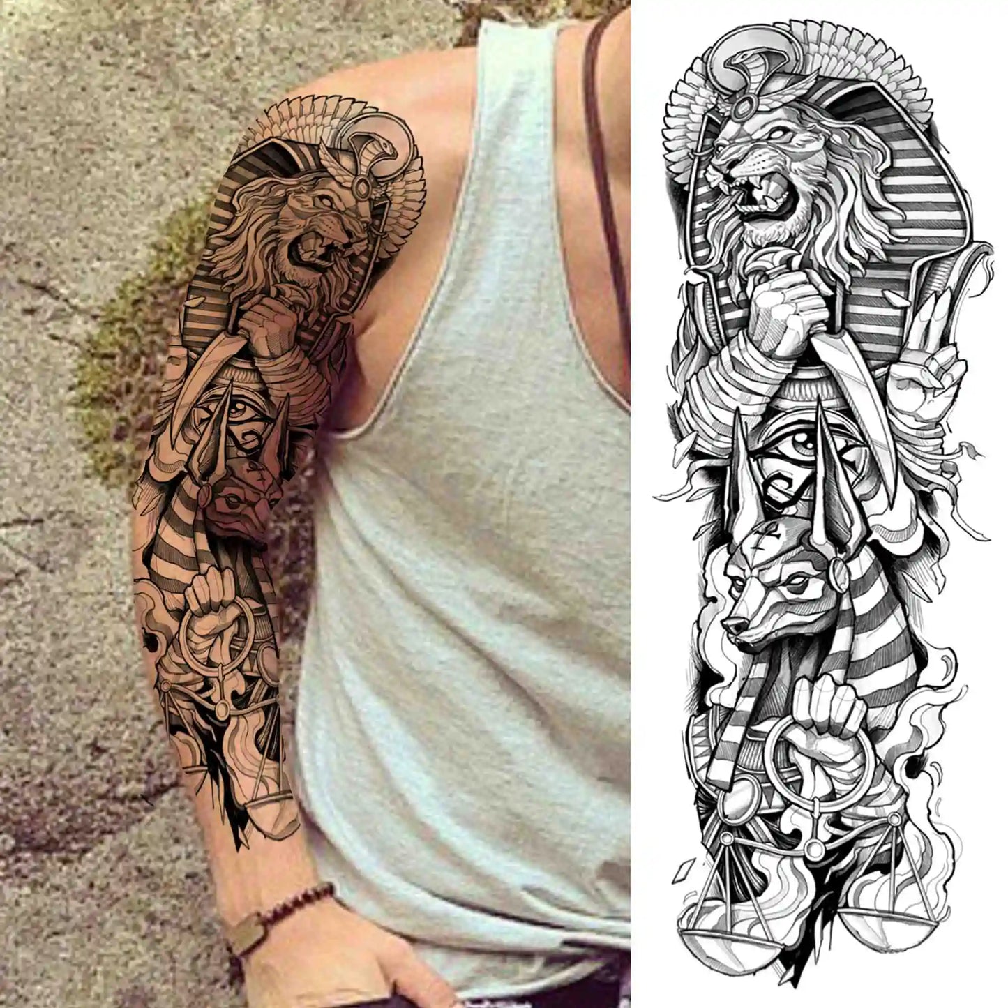 Full Arm Temporary Tattoos Sleeve For Men Women Realistic Fake Tatoos Warrior Lion Tiger Flower Tatoo Sticker Black Totem Maori