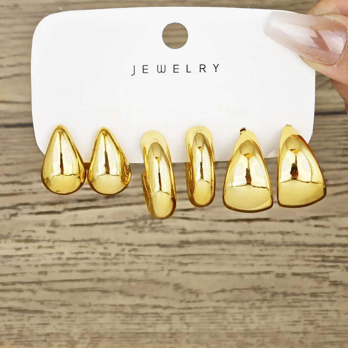 6pcs Chunky Gold Plated Waterdrop Hoop Earring Set For Women