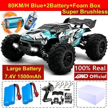 1:16 80km/h Brushless RC Drift Car With LED Lights 4WD Electric High Speed Racing Remote Control Monster Truck for Kids Adults