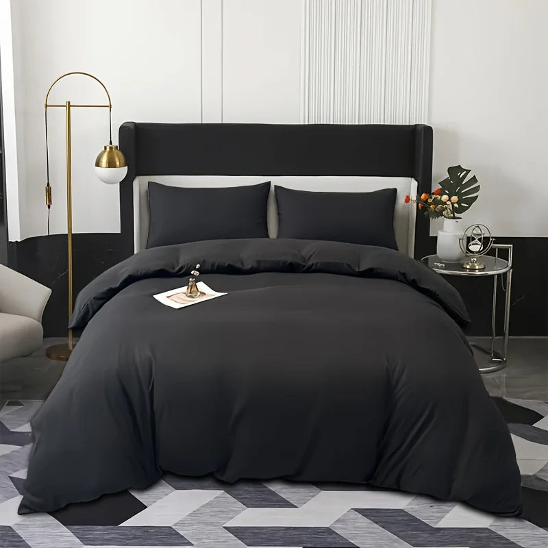 3pcs Brushed Solid Color Duvet Cover, duvet cover*1+Pillowcases*2, Polyester Fabric, All Season Bedding