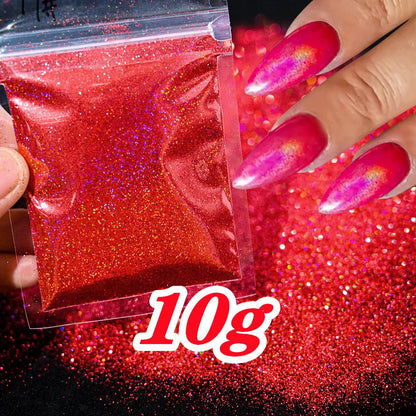 Laser Holographic Rainbow Nail Glitter 0.2MM Sparkly Nails Glitter Powder 10G/5G Dazzling Glitter Dust DIY Nail Art Decoration