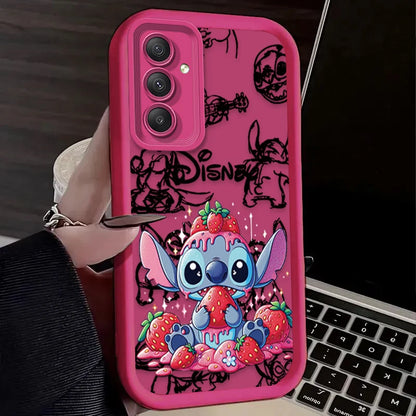 Cute Disney Stitch Strawberry Phone Case For Samsung Galaxy A14 A15 5G S21 S22 S23 S24 5G FE Plus Ultra A25 A35 A52 A53 A54 A55