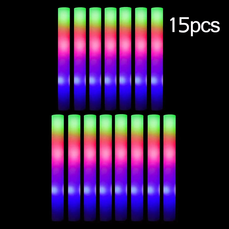 15/30Pcs LED Glow Sticks Bulk Colorful RGB Glow Foam Stick Cheer Tube Dark Light