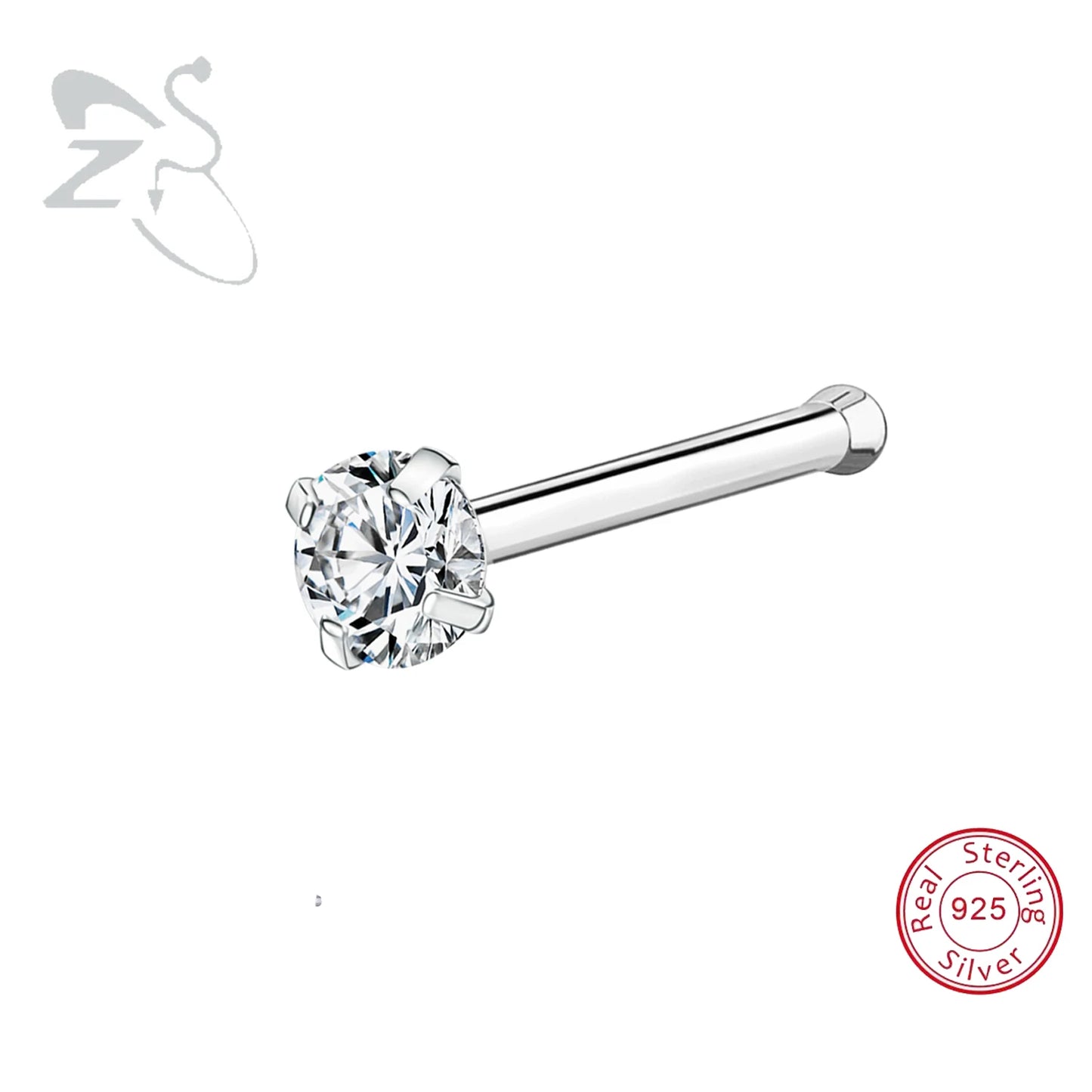 ZS 1PC 18/20G 925 Sterling Silver Nose Stud Gold Color Crystal Nose Piercings