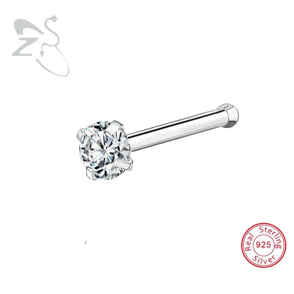 ZS 1PC 18/20G 925 Sterling Silver Nose Stud Gold Color Crystal Nose Piercings