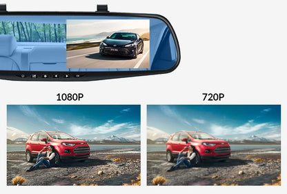 Dashcam 4.3 Inch Mirror FHD 1080P Camera Dual Lens