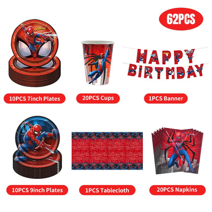 Spiderman Birthday Decoration Tablecloth Paper Cups Plates Backdrop