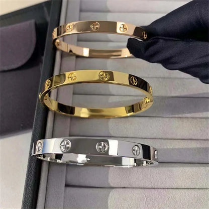 New Design Gold Color Zircon And Cross Nut Nail Bracelet Gold & Bangle For Woman Stainless Steel Screw Brand Jewelry