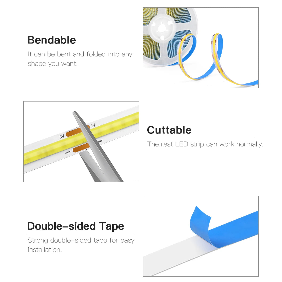 5V COB LED Strip High Density RA90