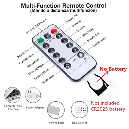 USB Curtain LED String Lights 3/4/6M Remote