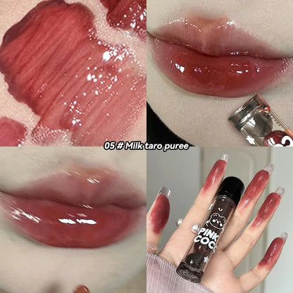 PINKCOCO Bear Doodle Mirror Lip Glaze — Long-Lasting Shiny Lip Gloss