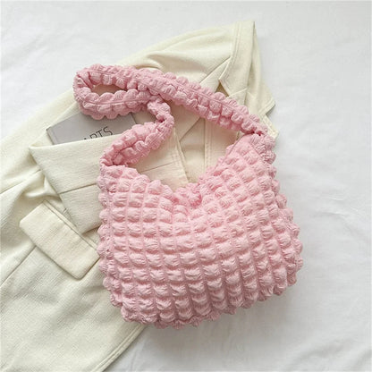 Crossbody Bag With Pleated Design Embroidered Plaid Shoulder Bag