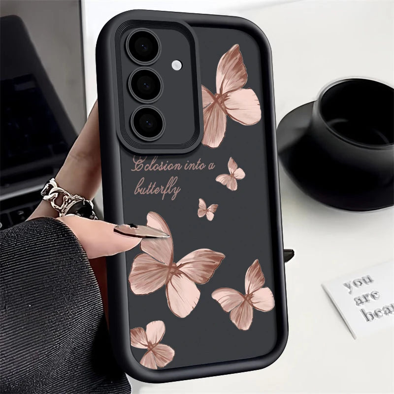 Gold Butterfly Soft TPU Case For Samsung Galaxy A55 A54 A15 A14 A16 A35 A53 A25 5G S25 S24 S23 S22 Ultra Plus S23 FE Phone Cover