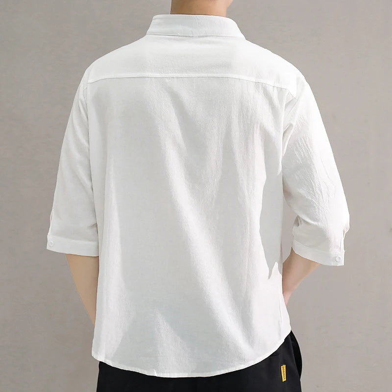 Spring and Summer Stand Collar Short-sleeved Shirt