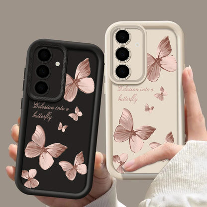 Gold Butterfly Soft TPU Case For Samsung Galaxy A55 A54 A15 A14 A16 A35 A53 A25 5G S25 S24 S23 S22 Ultra Plus S23 FE Phone Cover