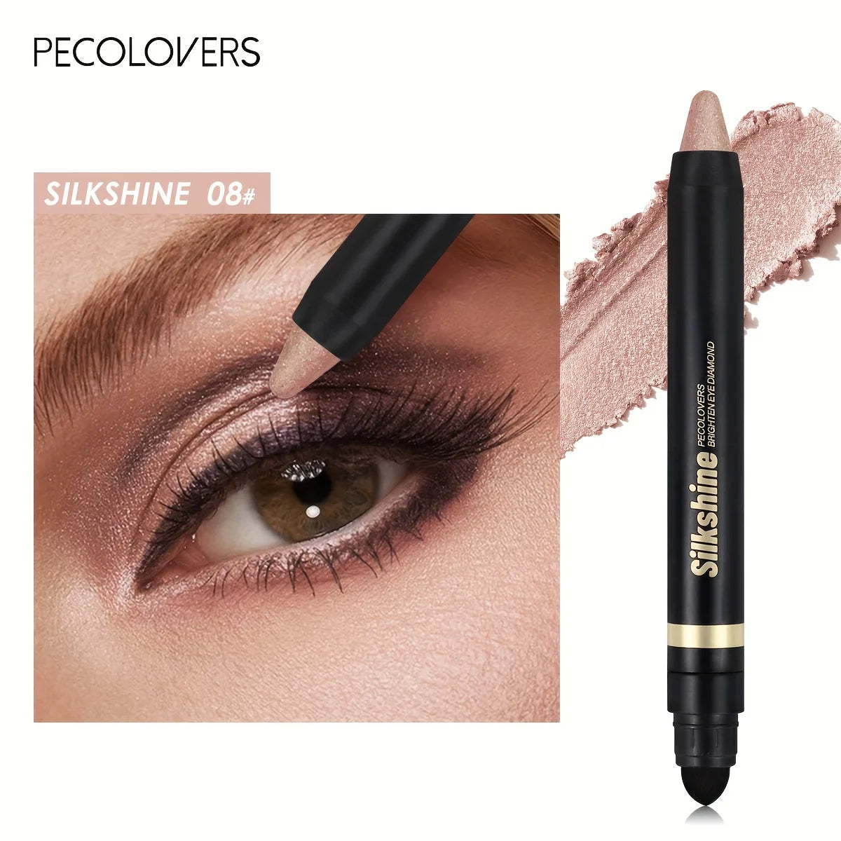 PECOLOVERS Champagne Brown Metallic Eyeshadow Stick - Waterproof, Long-Lasting Glitter Highlighter & Brightening Pencil Crayon