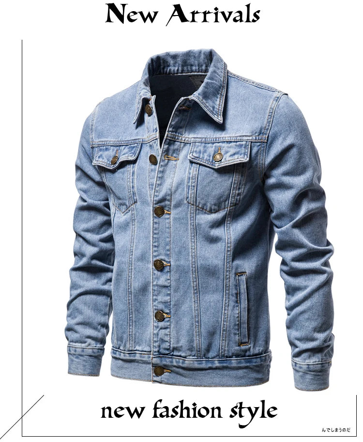 2025 Autumn Men Solid Denim Jackets Fashion Motorcycle Vintage Jeans