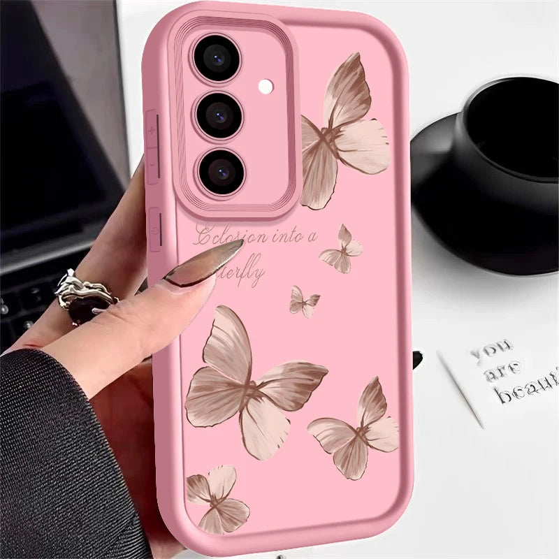 Gold Butterfly Soft TPU Case For Samsung Galaxy A55 A54 A15 A14 A16 A35 A53 A25 5G S25 S24 S23 S22 Ultra Plus S23 FE Phone Cover