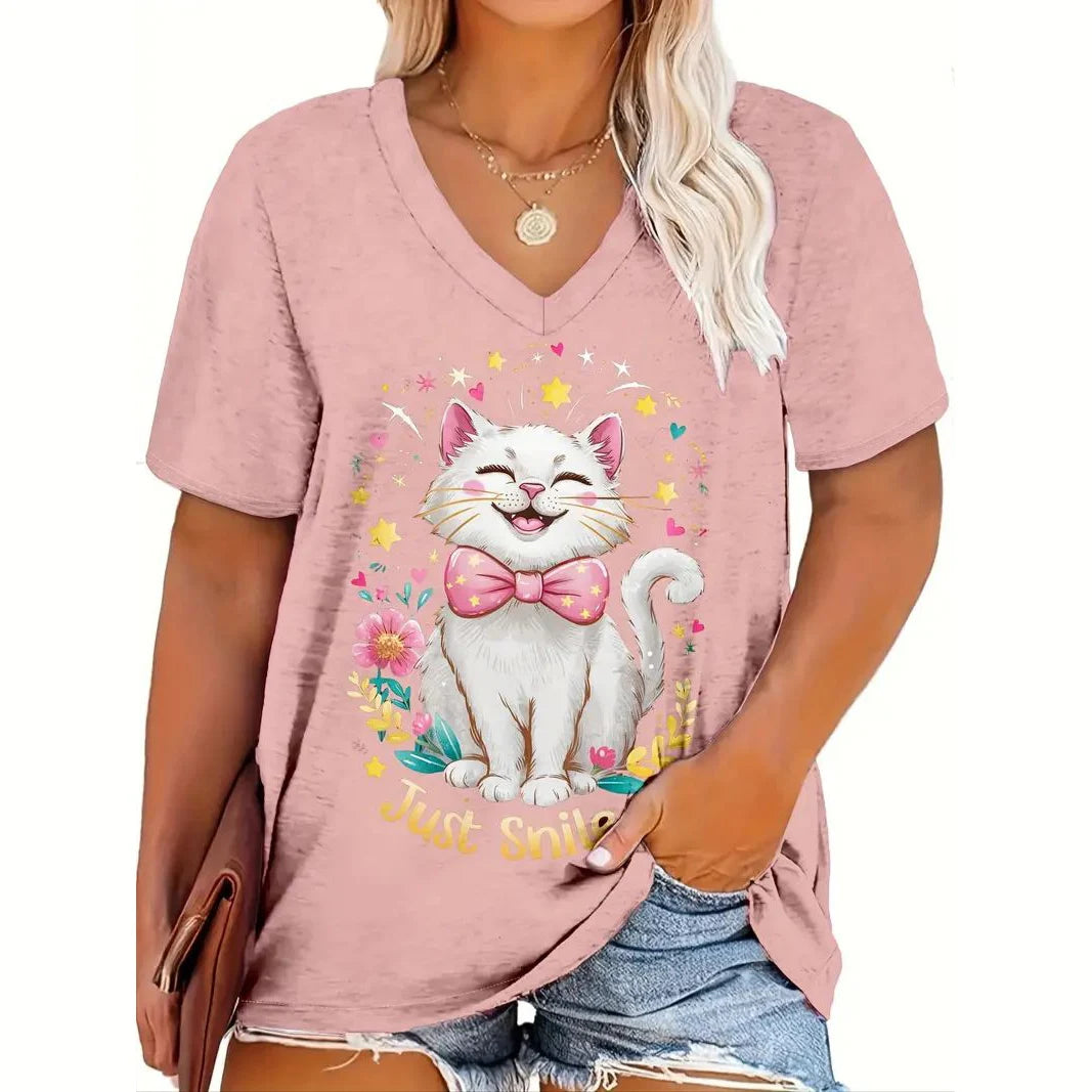 Summer Women's T Shirt Cat Print Casual Short Sleeve 3d T-Shirts