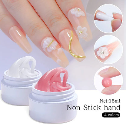 15ML Solid Non Stick Hand Extension Gel Nail Polish -Pink/White/Clear Extension Gel for Mnicure Carving Nail Art Emboss Hard Gel