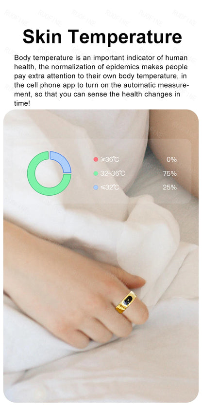 AI Smart Ring - Electronic Temperature, Sleep, Swimming, Blood & Pressure Monitor - Android IOS