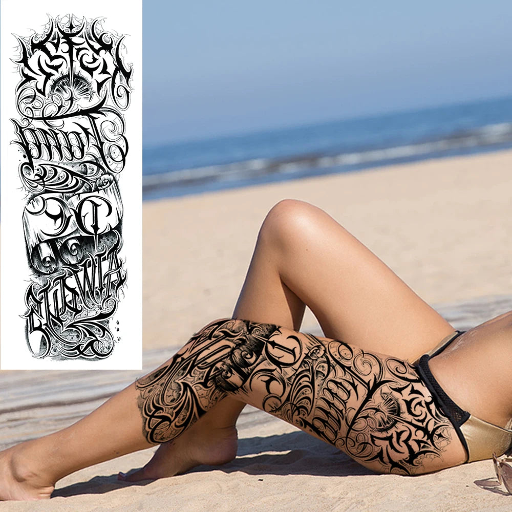 Full Arm Temporary Tattoos Sleeve For Men Women Realistic Fake Tatoos Warrior Lion Tiger Flower Tatoo Sticker Black Totem Maori