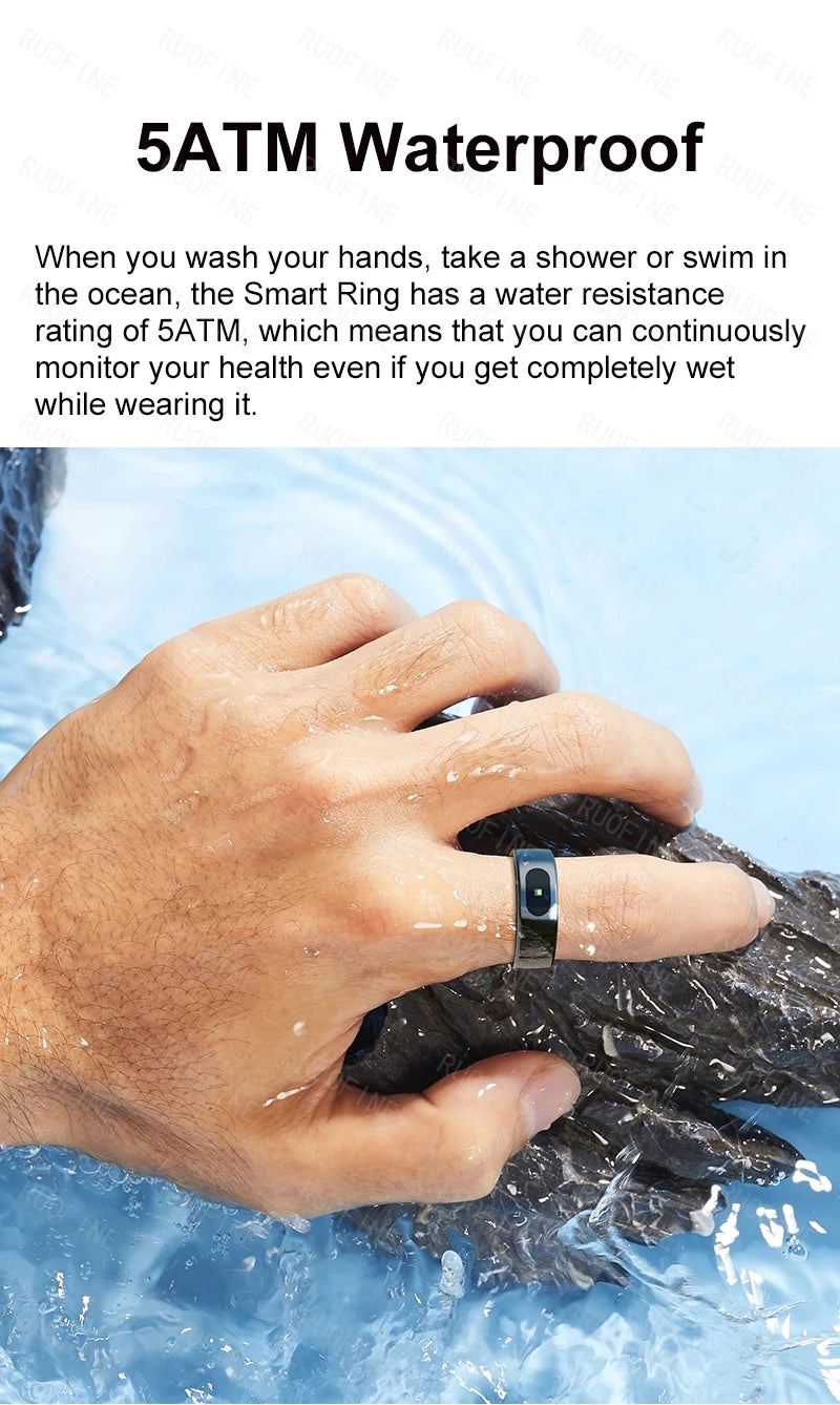 AI Smart Ring - Electronic Temperature, Sleep, Swimming, Blood & Pressure Monitor - Android IOS