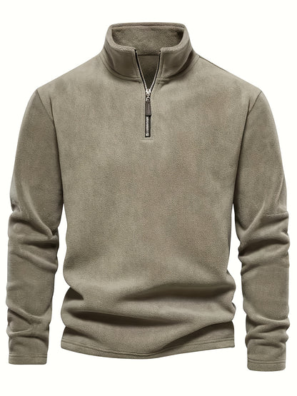 Men'S Casual Stand-Up Collar Fleece Zip-Up Sweatshirt