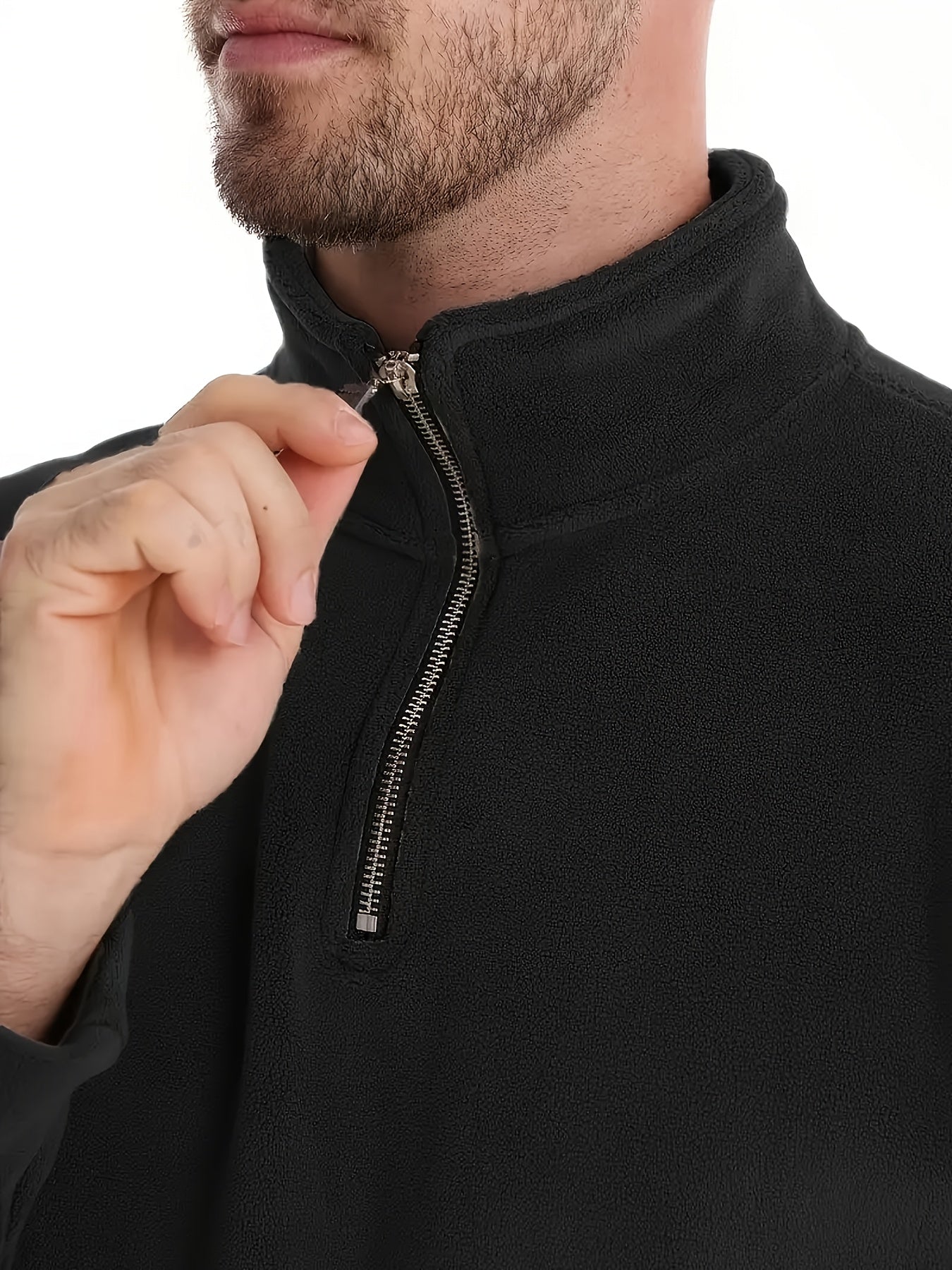 Men'S Casual Stand-Up Collar Fleece Zip-Up Sweatshirt