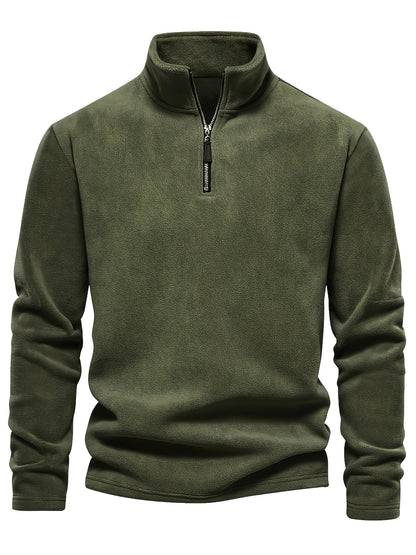 Men'S Casual Stand-Up Collar Fleece Zip-Up Sweatshirt