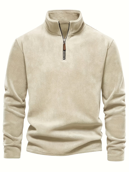 Men'S Casual Stand-Up Collar Fleece Zip-Up Sweatshirt